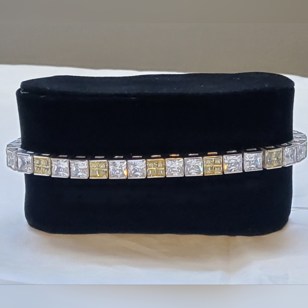 Sterling Silver Bracelet w/ White & Yellow CZ
